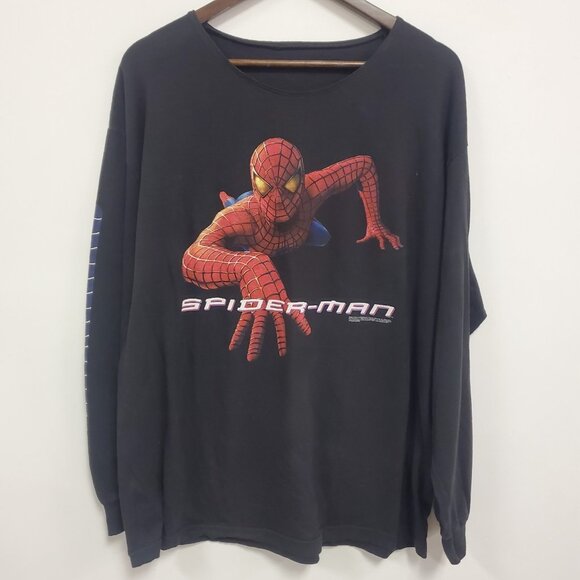 Vintage Mens 2002 Spiderman Movie Promo Graphic T Shirt Size L Black Nostalgia - Picture 1 of 9